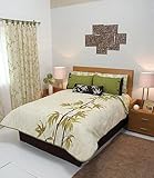 IMAGE OF Green Leaves Beige Comforter Sheets Bedding Set Full 9 Pcs