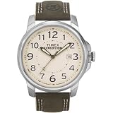 Timex 44931 Men's Expedition Silver-Tone Watch with Drab Green Genuine Leather Contrast Stitched Strap