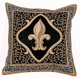 Fleur De Lis French Print Black Throw Pillow 17 x 17