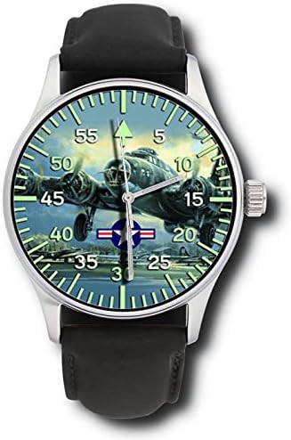 #2. Special; USAF WW-II Commemorative Collectible - B17 Flying Fortress Bomber Aircraft Aviation Art 44 mm Wrist Watch