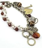 Gold and Pearl Multi Strand Toggle Charm Fashion Bracelet