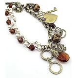 Gold and Pearl Multi Strand Toggle Charm Fashion Bracelet