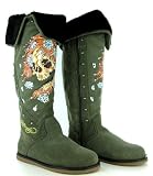 Ed Hardy Snowblazer Womens Suede Tattoo Art Green Boots Shoes