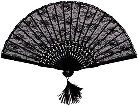 Kobwa(TM) Black Vintage Retro Lady's Girl's Flower Lace Dance Handheld Folding Hand Fan With Kobwa's Keyring