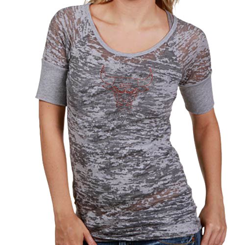 Touch by Alyssa Milano Chicago Bulls Ladies Gray Burnout T-shirt with Crystals (Medium)