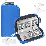 Eco-Fused Memory Card Carrying Case - Suitable for SDHC and SD Cards - 8 Pages and 22 Slots - Eco-Fused Microfiber Cleaning Cloth Included (Blue)
