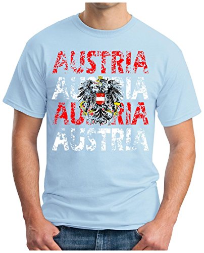 OM3 – AUSTRIA – T-Shirt ÖSTERREICH EM 2016 FRANKREICH FRANCE FUSSBALL FANSHIRT SOCCER SPORT TRIKOT EUROPAMEISTER, S, himmelblau