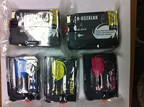 HP 932XL/933XL 5-Pack Compatible Ink Cartridges (2K/1C/1M/1Y) CN053AN CN054AN CN055AN CN056AN (#140) For HP Officejet 6100 ePrinter - H611a, HP Officejet 6600 e-All-in-One Printer - H711a/H711g, HP Officejet 6700 Premium e-All-in-One Printer - H711n, HP Officejet 7110 Wide Format ePrinter - H812a, HP Officejet 7610 Wide Format e-All-in-One Printer By