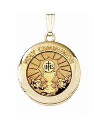 14k Yellow Gold Round "Holy Communion" Locket - 3/4 Inch x 3/4 Inch and 1 Inch x 1 Inch