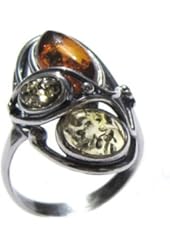 Multicolor Amber and Sterling Silver Designer Ring Sizes 5,6,7,8,9,10,11,12