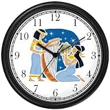 Egyptian Women Playing Harp & Tamborine Afrasian Theme Wall Clock by WatchBuddy Timepieces (Black Frame)