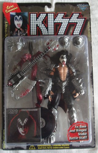 1997 - McFarlane - KISS - Gene Simmons - Ultra Action Figure - Ax Bass / Winged Snake Battle Staff - 7 Inch - Letter K - RARE - Out of Production - Limited Edition - Collectible