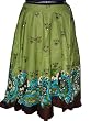 Boho Summer Skirts-girls Cotton Skirts Green Floral Print Sequin Embroidered Side Zipper Skirt