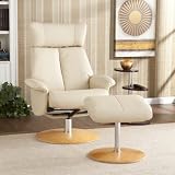 Adjustable Bonded Leather Recliner and Ottoman , Office Chair - French Vanilla