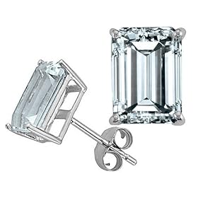 Buy 2.00 cttw Genuine 7x5 Emerald Cut Aquamarine Earrings in 14k White Gold by Finejewelers