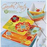 Heavy Weight Durable 12 Piece 100% Melamine Dinnerware Set By Laurie Gates Garden Party Perfect for indoor or outdoor entertaining.