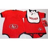 Indiana Hoosiers NCAA Infants / Babys / Kids Red and Black Creeper, White Bib, and Bootie Set