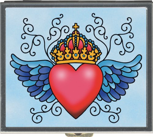 Classic Hardware Sunny Buick Heart with Crown Wings Tattoo Art Pill Box or Condom Case