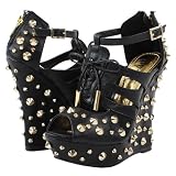 M1062-20 Spike Studs Wedge Heel Pumps BLACK