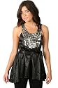 H85 New Ladies Black Silk Top Short Dress Sizes 8-14 Uk