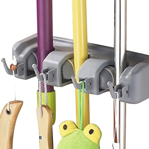 PCXX Mop and Broom Organiser, Wall Mounted Storage & Organizer for Your Home, Closet, Garage and Shed Organizer,Superior Quality Tool Rack Holds Mops, Brooms, or Sports Equipment (3-Position)