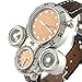 YouYouPifa Classy Double Movement 4 Dial Stainless Steel Case Leather Strap Quartz Watch (Brown)