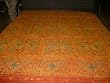 India Vintage Sari Beaded Bedspreads Orange Tapestry King Bed Cover 90x100