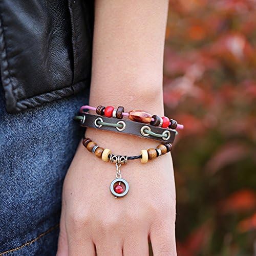 Crazy Spark Tibetan Style Wooden Disk Colorful Beads Multi-Strand Braided Adjustable Wrap Bracelet