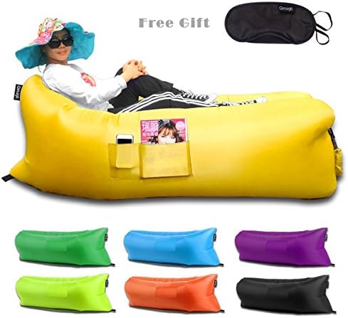 Qmagic Inflatable Lounger Outdoor Fast Inflatable Lounger Camping Bed Beach Lounger Hangout Bean Bag Air Hammock Lazy Sofa Couch Kaisr Original Air Bag Portable Dream Chair (Yellow 2nd Gereration)