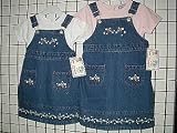 Girls's Sizes 2T/3T/4T/5T Denim Embroidered Jumper Dress 2-PC Sets, (Prepack=24 Sets Assorted Sizes/Colors, Each $7.50)
