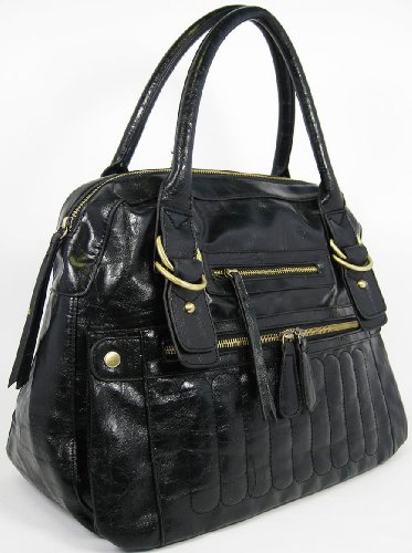 Ladies Black Leather Style Designer Shoulder Handbag