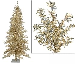 6' Pre-Lit Champagne Wide Cut Tinsel Artificial Christmas Tree - Clear Lights