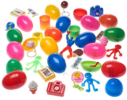 36 Toy Filled Easter Eggs with Pair of Light up Ears . Eggs Measure 2.5 Inches Filled with Easter Stampers Dinosaur Eggs Tattoos Easter Stickers and More... Light up Easter Bunny Ears Are Added to Every Bag of Eggs (Bulk 36 Pack Great for School East
