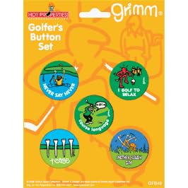 Golfer's Button Set - Collectible Funny Button Set by Grimm- I Golf to relax,Course Language, Tease...