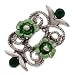 Slider Two-Hole Beads Green Ornate Filigree With Emerald Crystal (4 Beads)