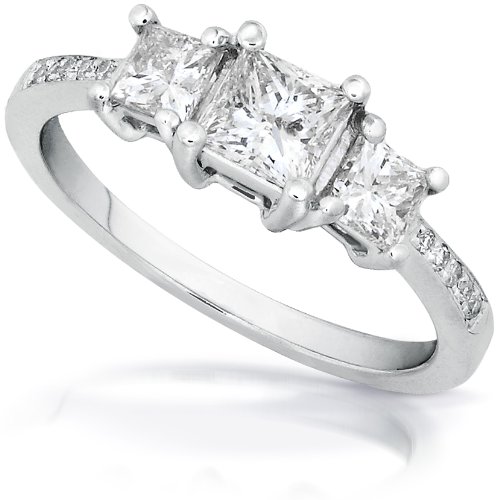 1.00ctw Three Stone Princess Diamond Engagement Ring in 14kt White Gold  HI/I1-I2