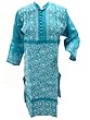 Womens India Kurti Tunic Dress Chikan Embroidered Cotton Dodger Blue Tunic