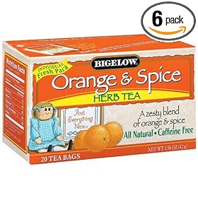Bigelow Orange & Spice Herbal Tea, 20-Count Boxes (Pack of 6)