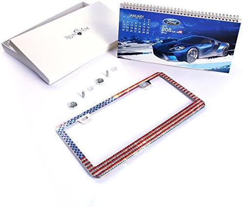 American Flag Design. Bling License Plate Frame with Bonus 2016 Calendar by Royal Hold. Includes Screw Set. Rustproof Metal Frames.