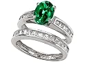 3.00 cttw Sterling Silver 14K White Gold Plated Lab Created Oval Emerald Wedding Set - Gold Plated Silver