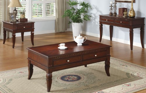 Classic Wooden Coffee Table with 2 Shelves and Wooden End Table with Shelf in Cherry Finish #PD F61237,f61238