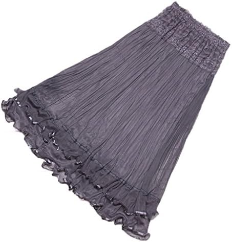 Womens Boho Lace Gauze Elastic Waist Long Maxi Skirt Dress (Grey)