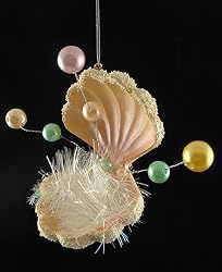 Clam Seashell With Pearls & Tinsel Christmas Ornament