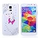 Bestonline Series Handmade Bling 3D Double Butterfly with Silver Rhinestone Flower Hard Case Cover for Samsung Galaxy S5 i9600 Transparent