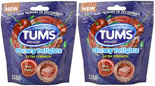 Tums Chewy Delights Soft Chews, Very Cherry, 32 Count (Pack of 2)