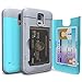 Galaxy S5 Case, TORU [S5 Wallet Case Teal] Protective Slim Fit Dual Layer Hidden Credit Card Holder ID Slot Card Case with Mirror for Samsung Galaxy S5 / S5 Neo - Cyan