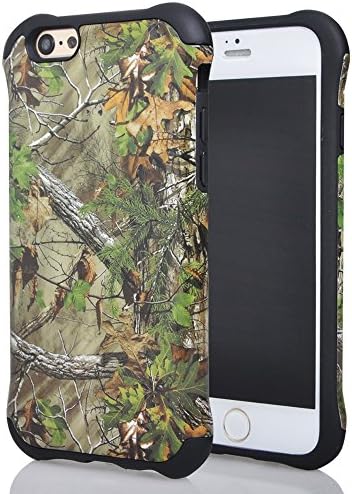 Iphone 6 Case, Meaci® Cell Phone Case for Iphone 6 (4.7 Inch) Case 2 in 1 Combo Hybrid Hard Pc &amp; Rubber Case Dual Layer Bumper with Smooth Exquisite Tree Branch Camouflage Print Protective Case - Black Rubber