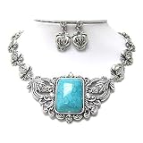 Boutique Style Natural Turquoise Stone and Crystal Decorated Necklace and Earrings Set Fashion...
