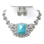 Boutique Style Natural Turquoise Stone and Crystal Decorated Necklace and Earrings Set Fashion Jewelry