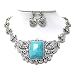 Boutique Style Natural Turquoise Stone and Crystal Decorated Necklace and Earrings Set Fashion Jewelry